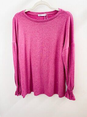 Miholl Mauve Long Sleeve Smocked Cuff Knit Top - Large